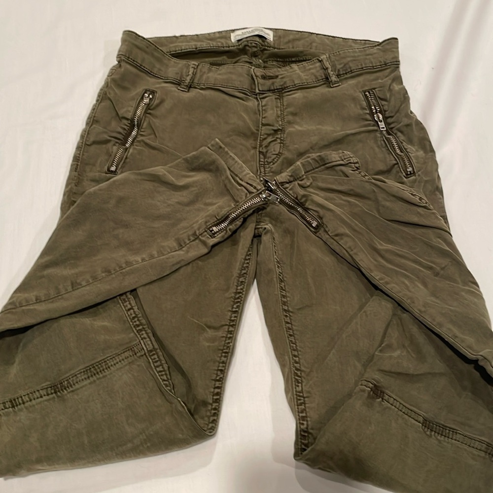 Women Zara Army Green Skinny Zippered Jeans